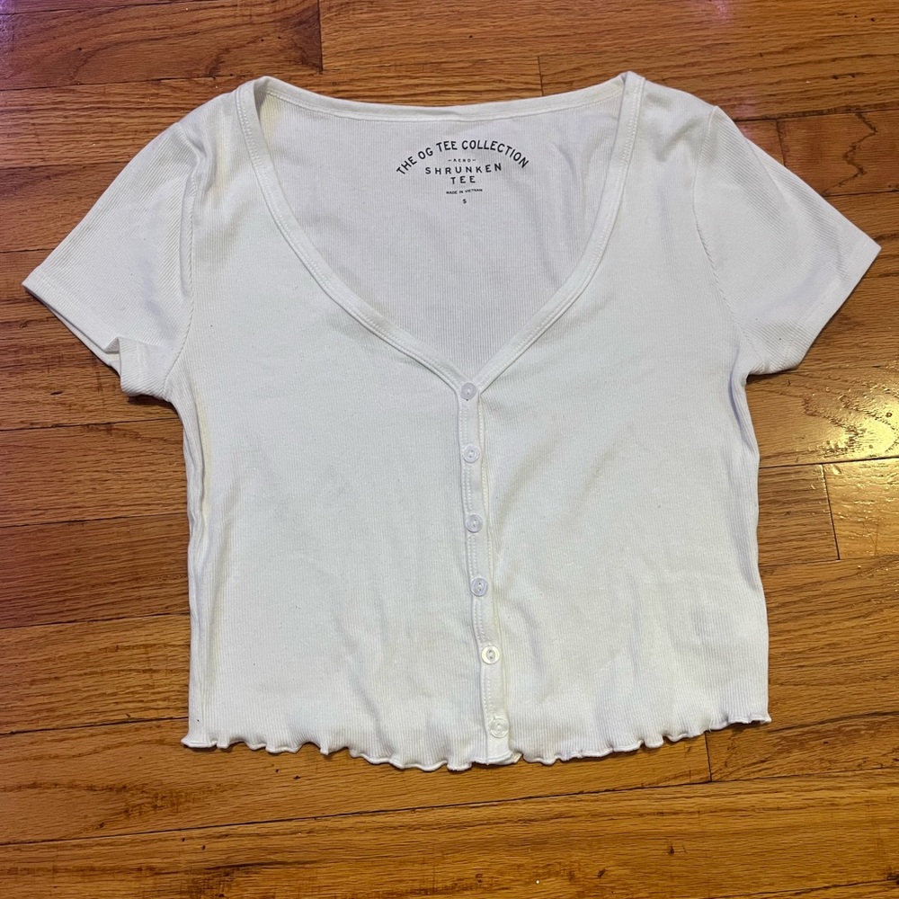 Aeropostale White Button Up Shrunken Tee